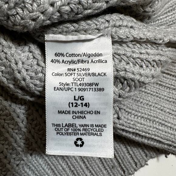 Time and Tru Chevron Pullover Knit Sweater Large 12-14 Gray Black White Cozy - Picture 10 of 12